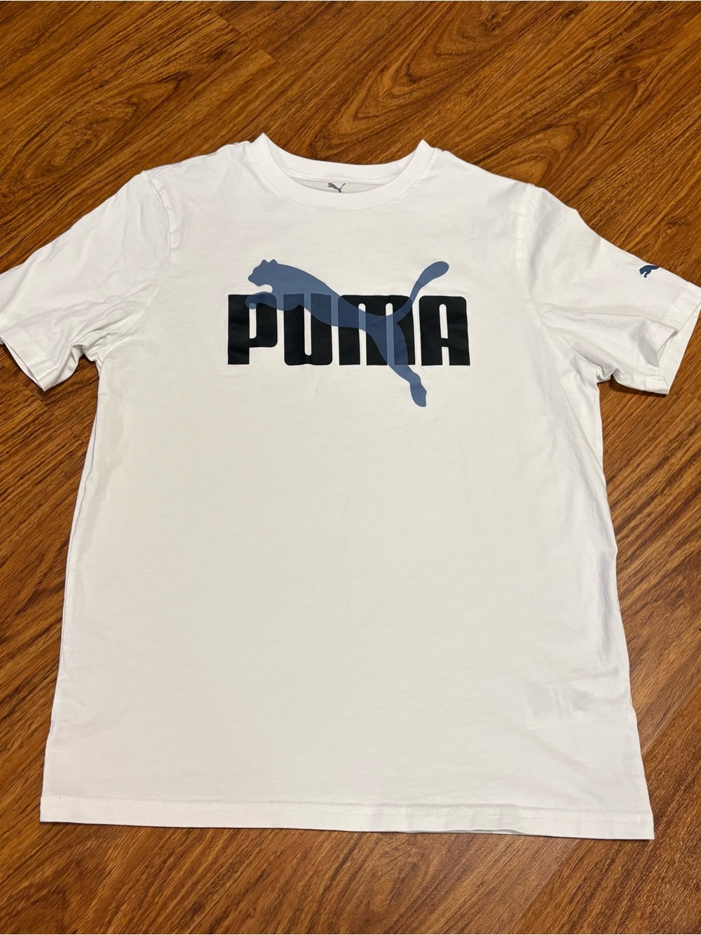 Puma White Short-Sleeve Tee with Blue Logo - Men’s